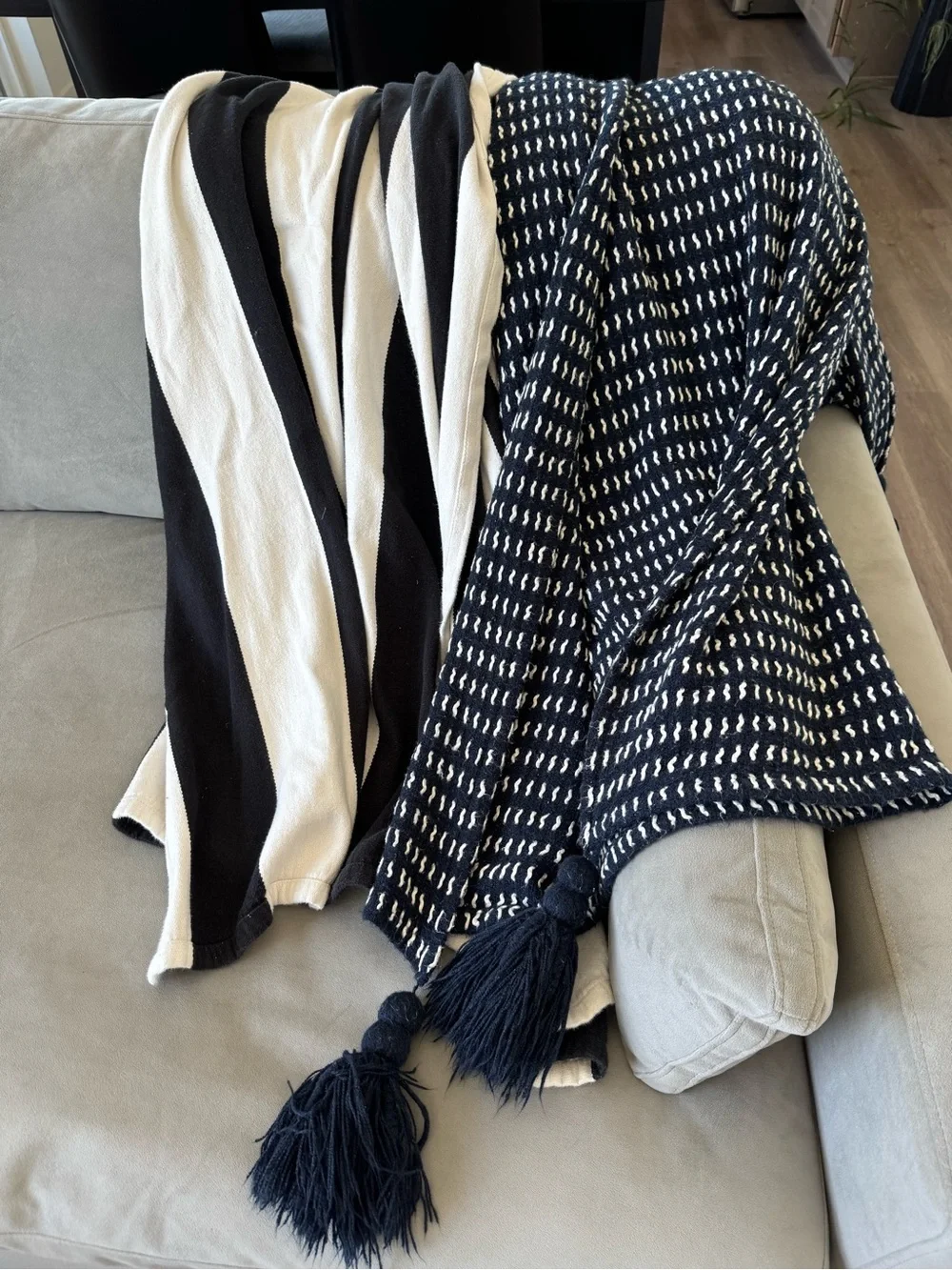 West Elm | Pottery Barn - Navy and White Tassel Throw Blankets - Home Accents
